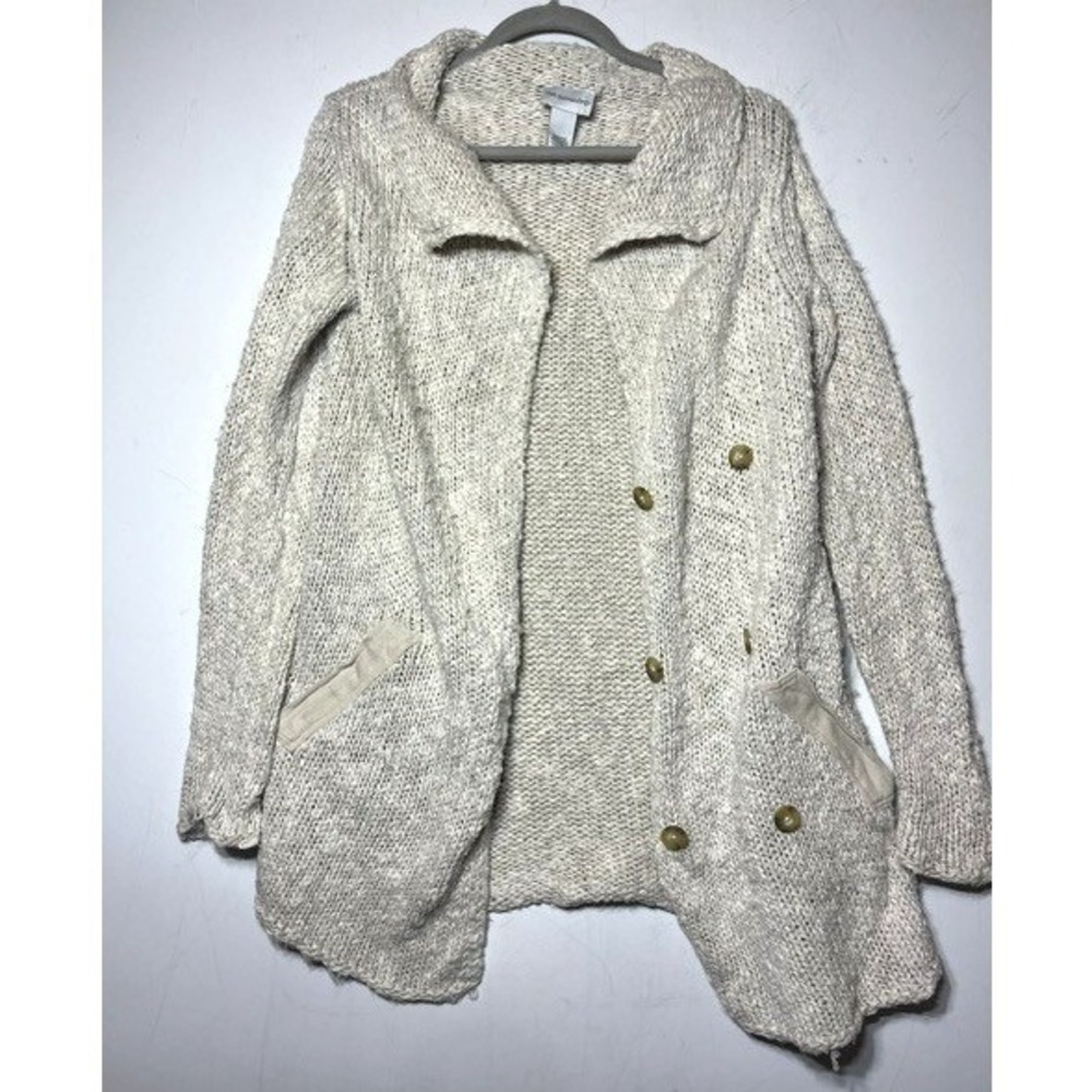 Soft Surroundings Cream Cotton Linen Knit Cardigan Sweater Small 24409